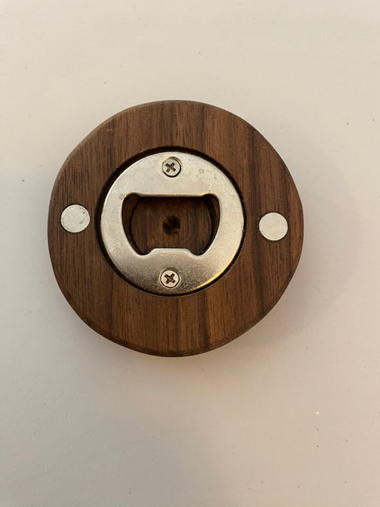 Round Hardwood Bottle Opener - Walnut with magnets