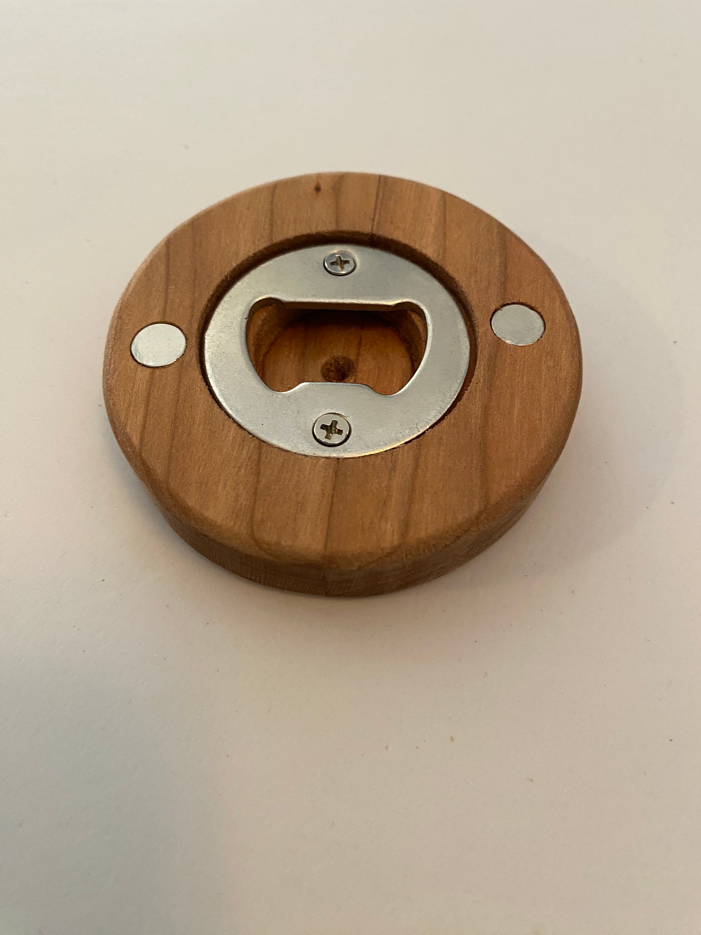 Round Hardwood Bottle Opener - Cherry with magnets