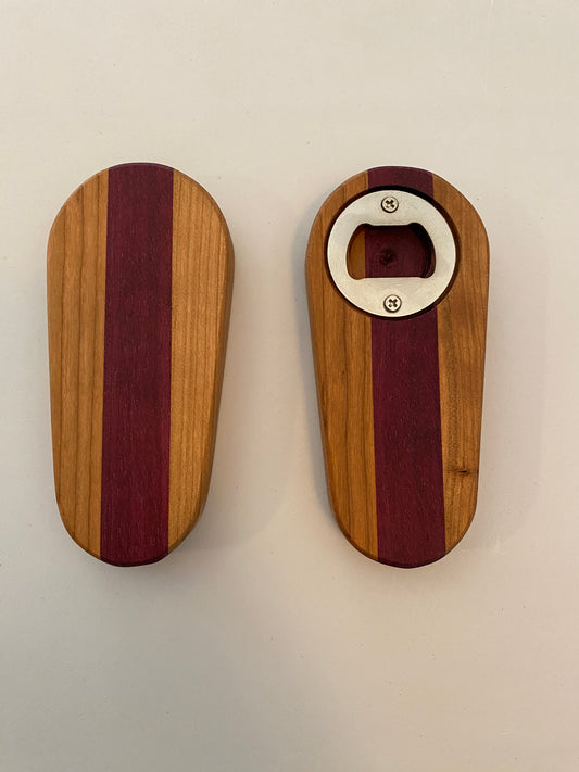 Medium Hardwood Bottle Opener - Cherry and Purple Heart