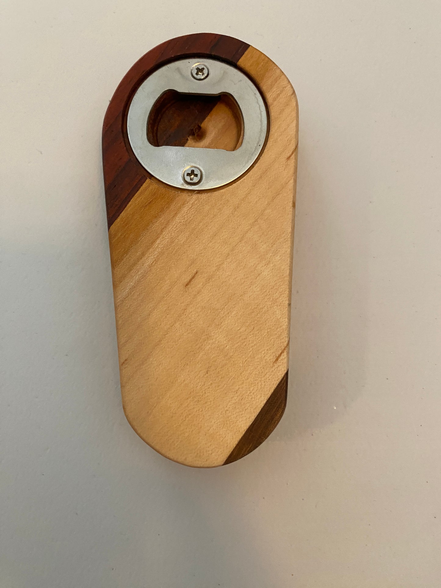 Medium Hardwood Bottle Opener - Padauk, Maple and Walnut