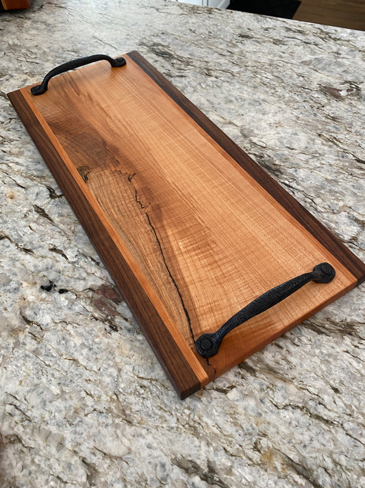 Figured Maple, Cherry and Walnut Serving/Charcuterie Board with handles