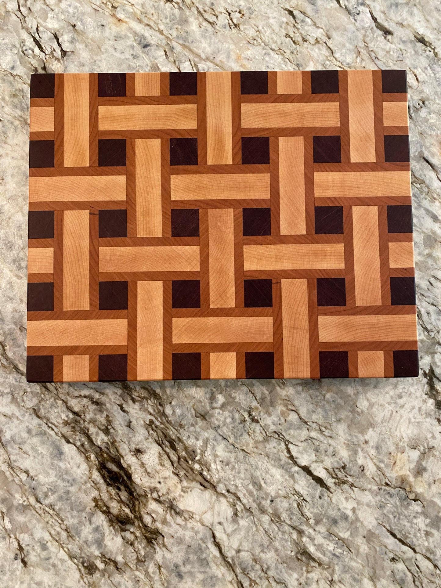 Basketweave end grain cutting board/chopping block Maple, Cherry, and Purple Heart