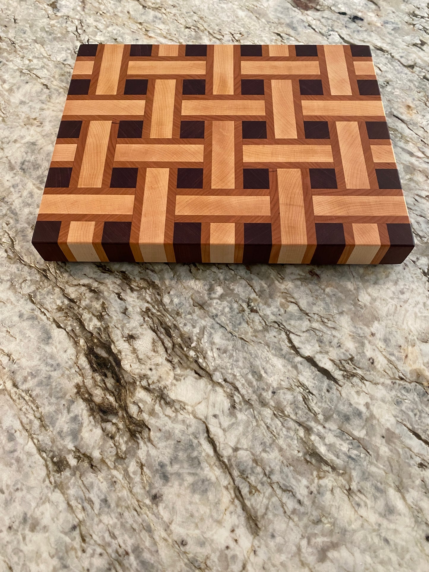 Basketweave end grain cutting board/chopping block Maple, Cherry, and Purple Heart