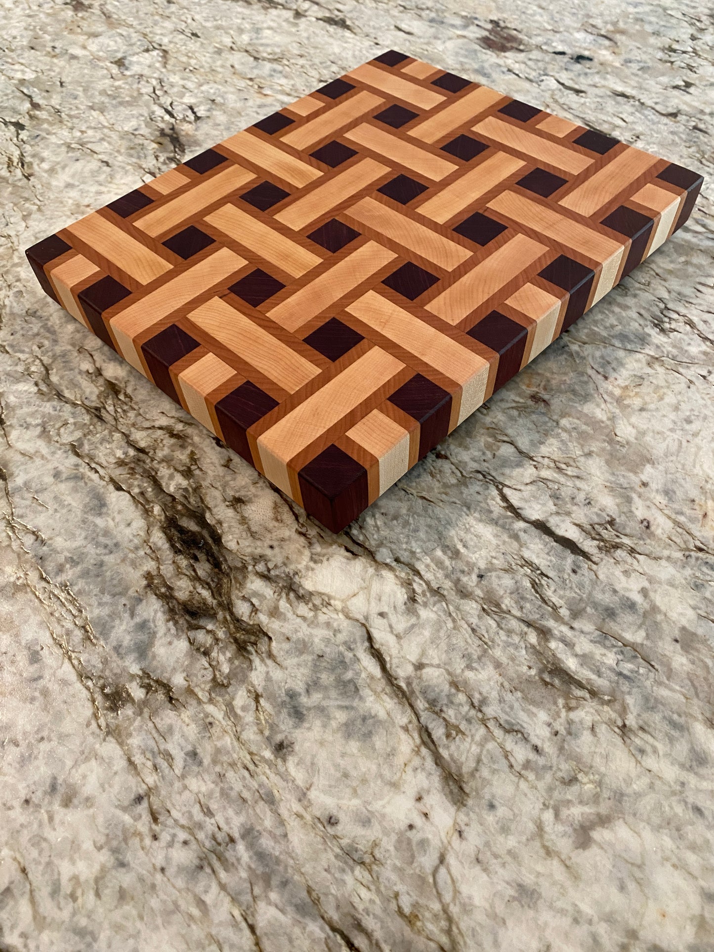 Basketweave end grain cutting board/chopping block Maple, Cherry, and Purple Heart