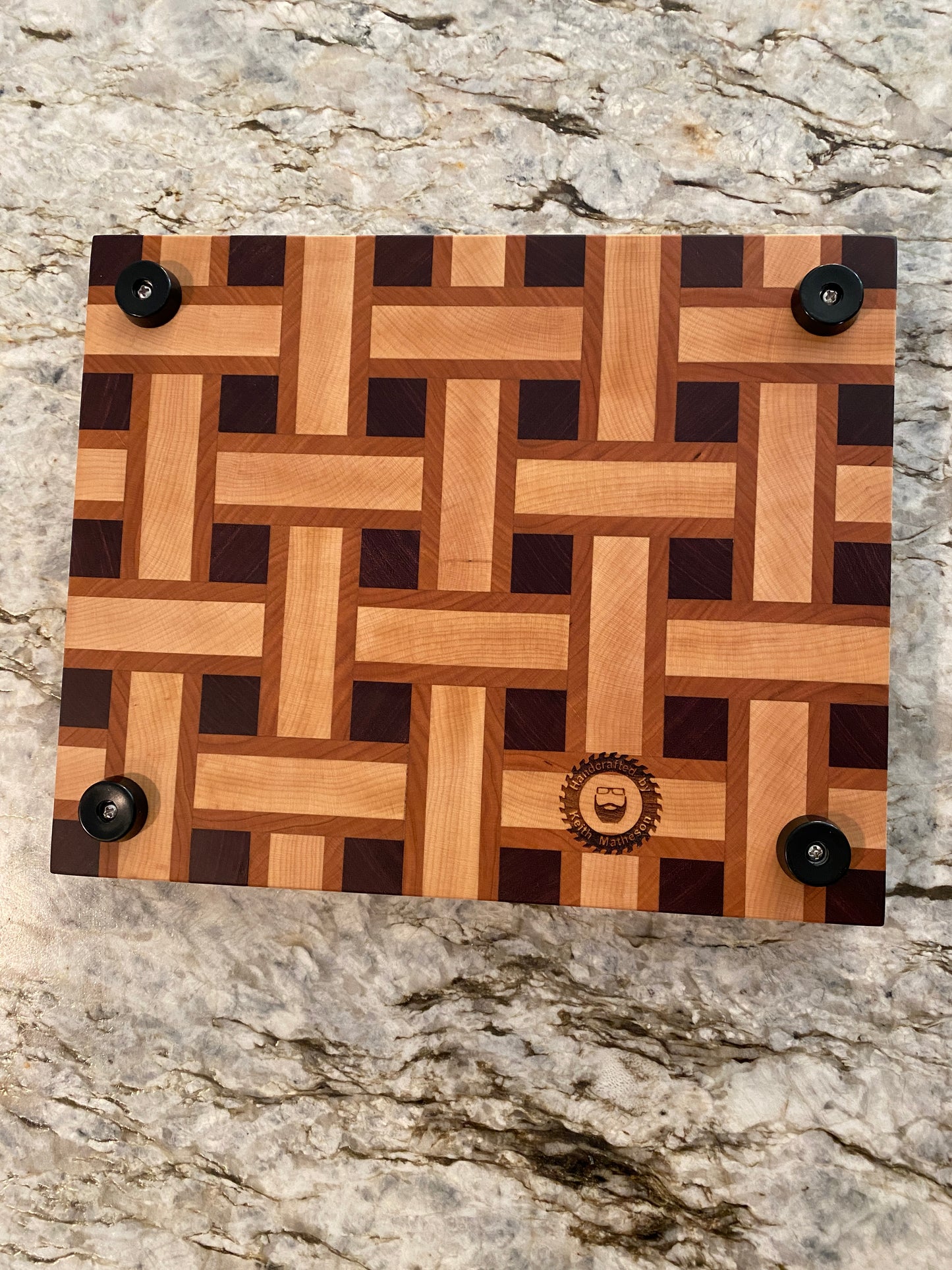 Basketweave end grain cutting board/chopping block Maple, Cherry, and Purple Heart