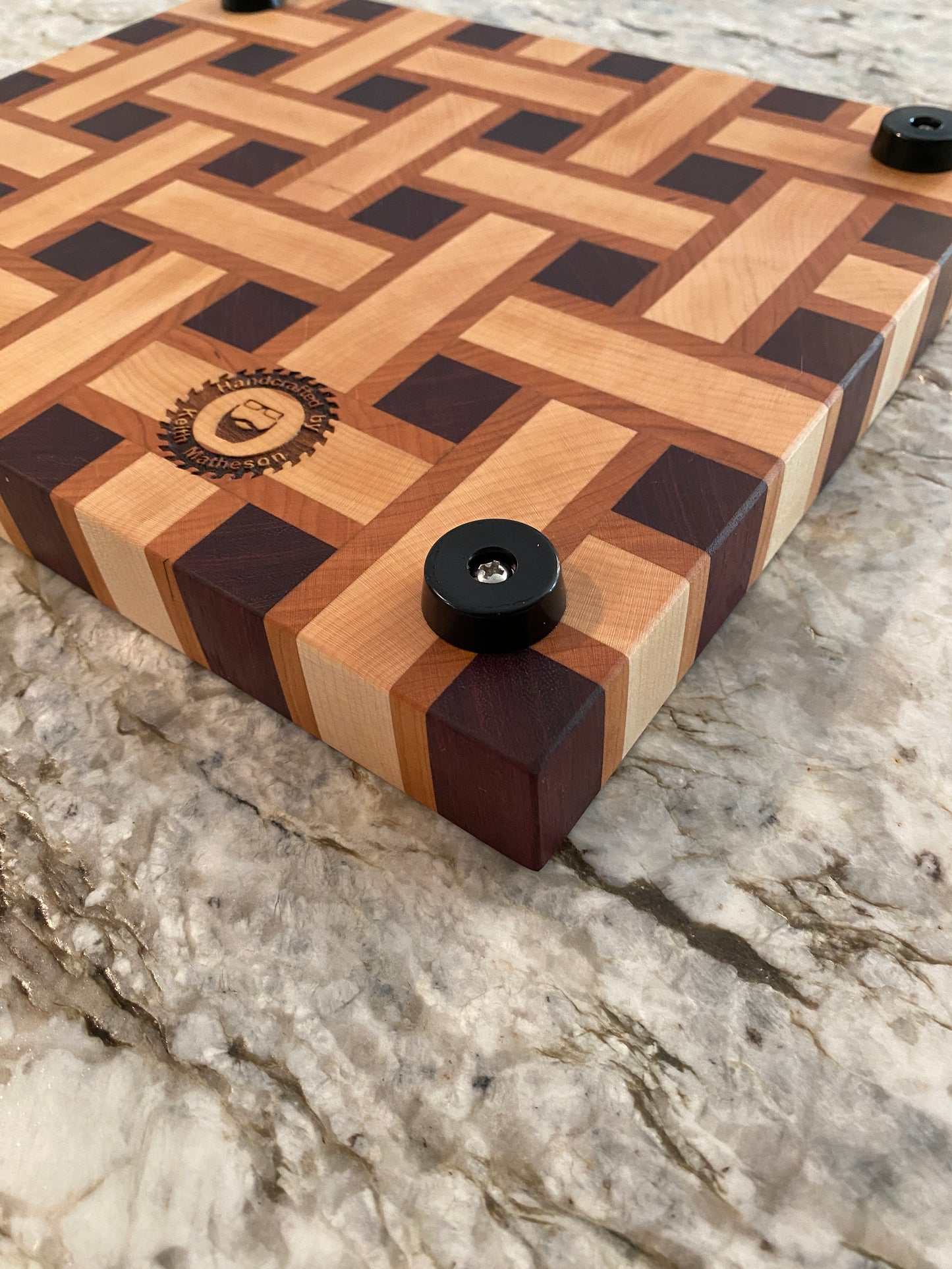 Basketweave end grain cutting board/chopping block Maple, Cherry, and Purple Heart