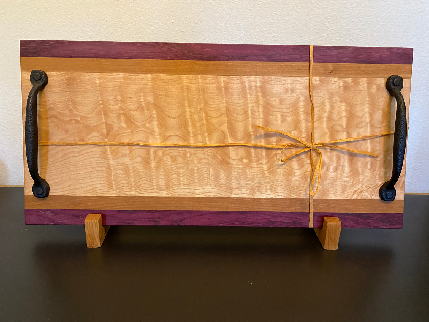 Quilted maple, Cherry and Purple Heart cutting/charcuterie board w/ handles