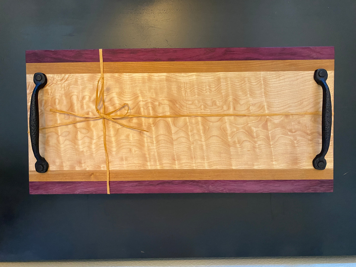 Quilted maple, Cherry and Purple Heart cutting/charcuterie board w/ handles