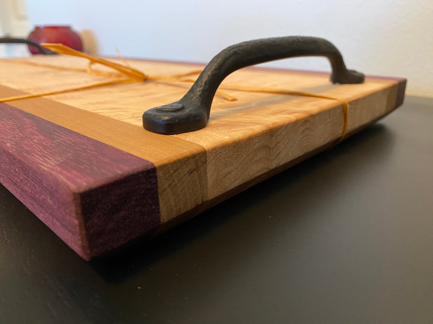 Quilted maple, Cherry and Purple Heart cutting/charcuterie board w/ handles