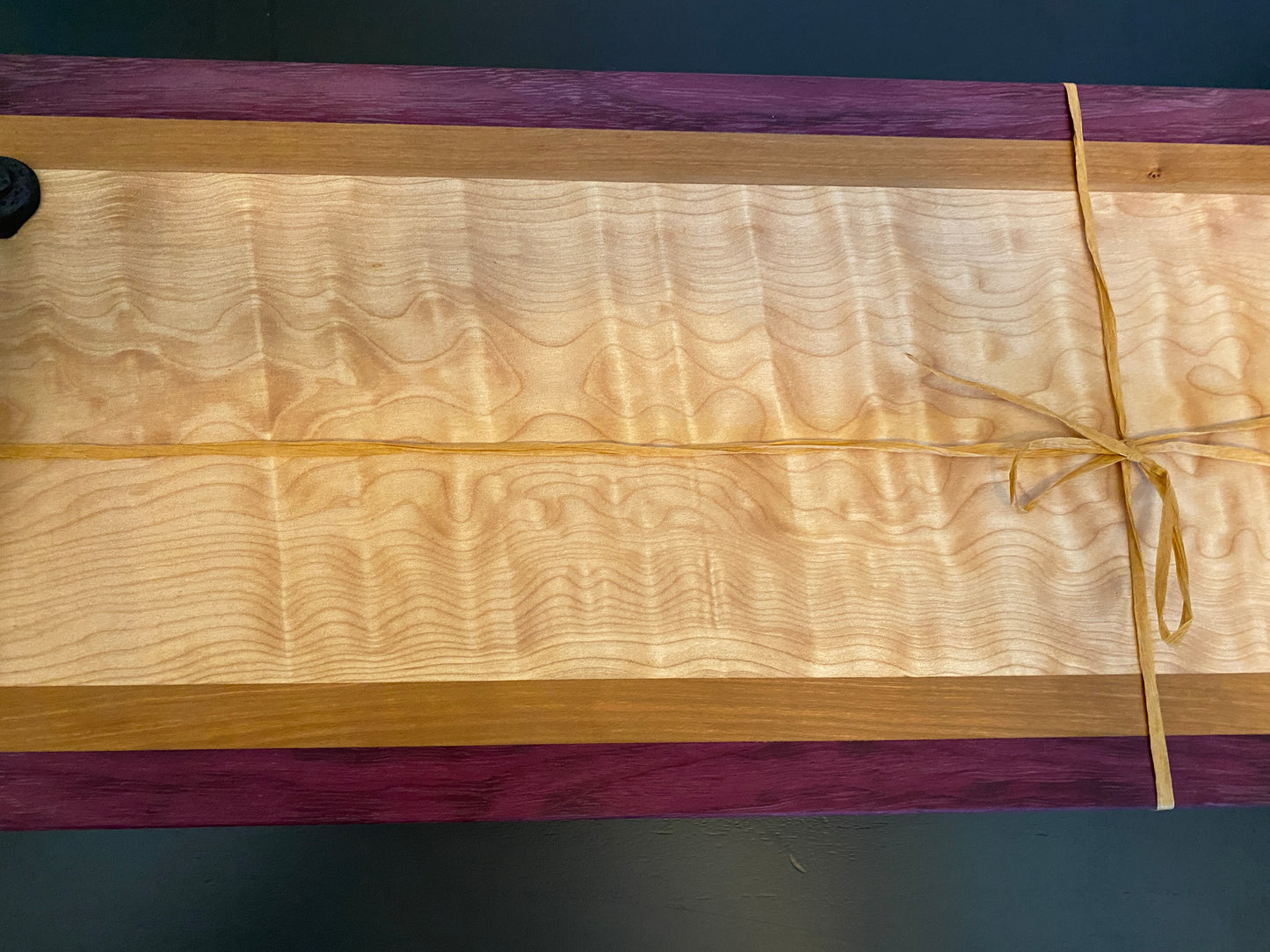 Quilted maple, Cherry and Purple Heart cutting/charcuterie board w/ handles