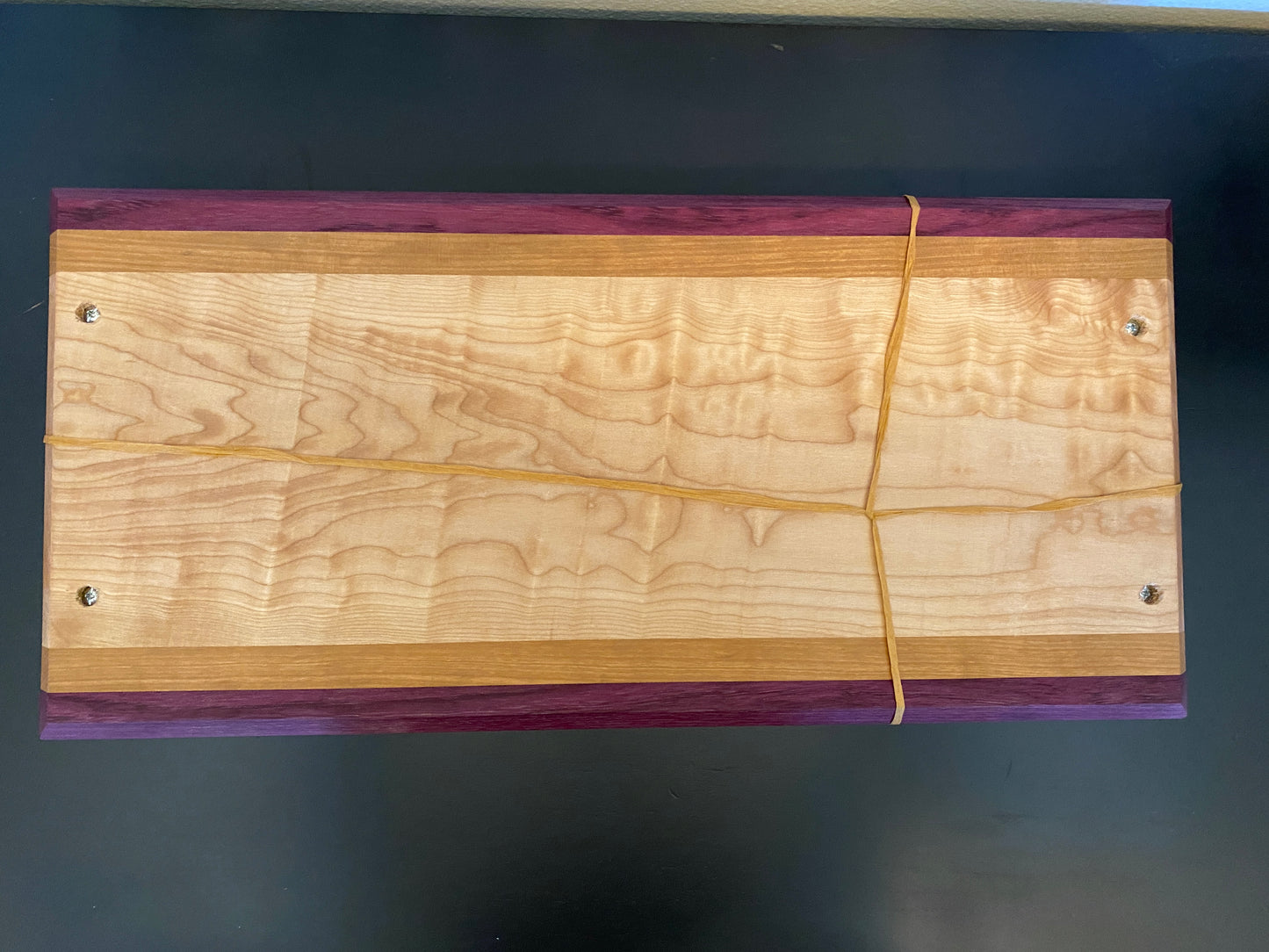 Quilted maple, Cherry and Purple Heart cutting/charcuterie board w/ handles