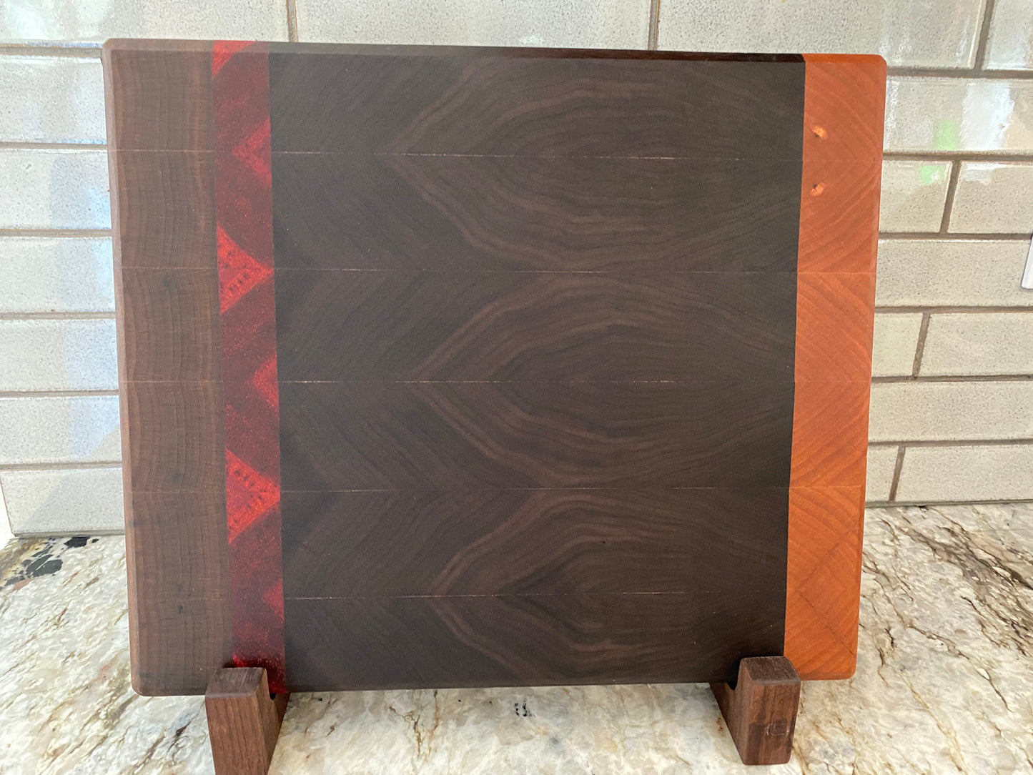 Walnut end grain cutting board/chopping block with Cherry and Padauk highlights