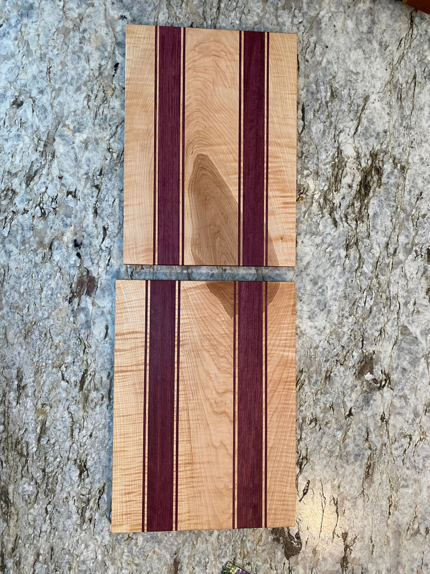 Curly Maple with Purple Heart stripes cutting board