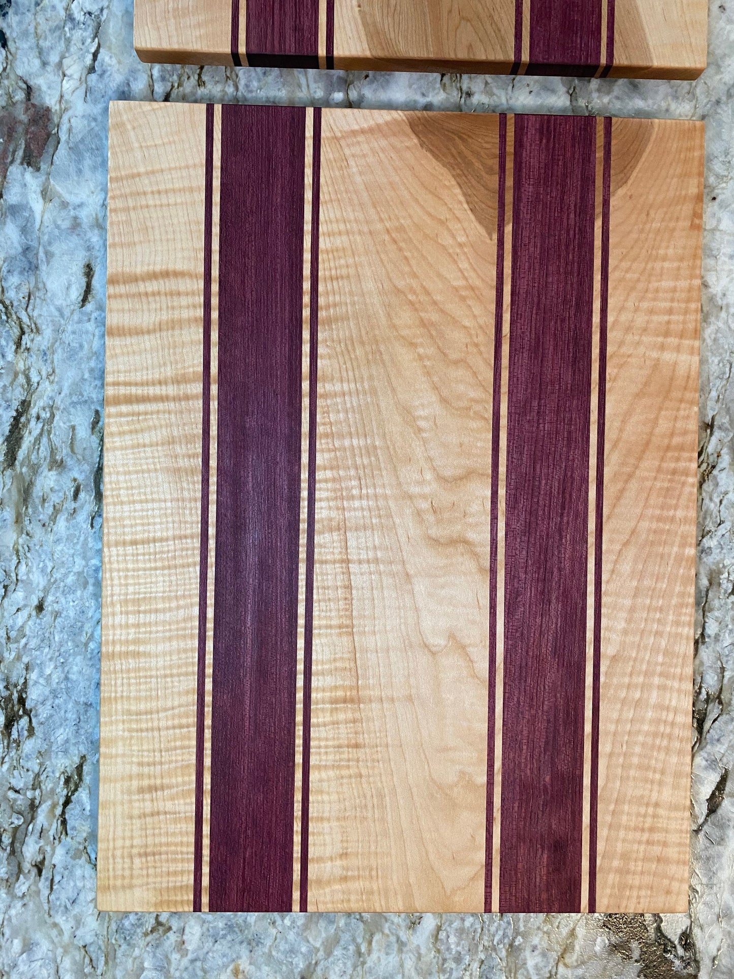 Curly Maple with Purple Heart stripes cutting board