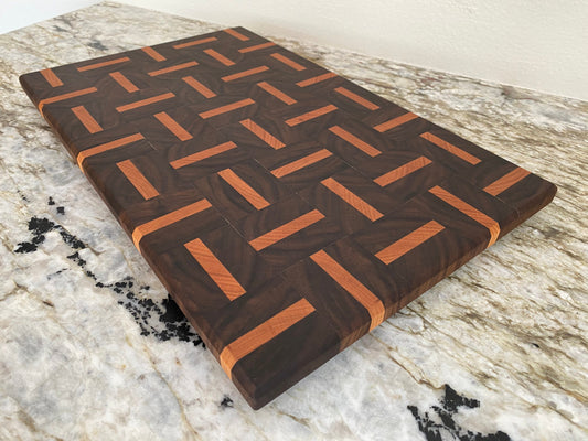 Walnut end grain cutting board/chopping block with Cherry highlights