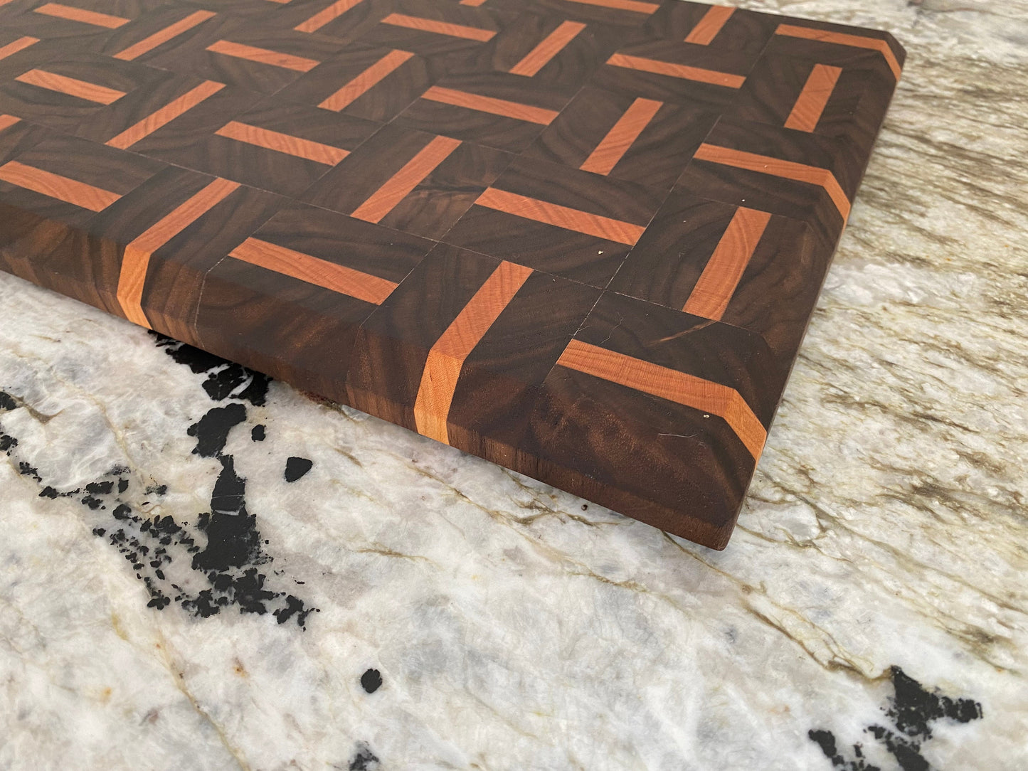 Walnut end grain cutting board/chopping block with Cherry highlights