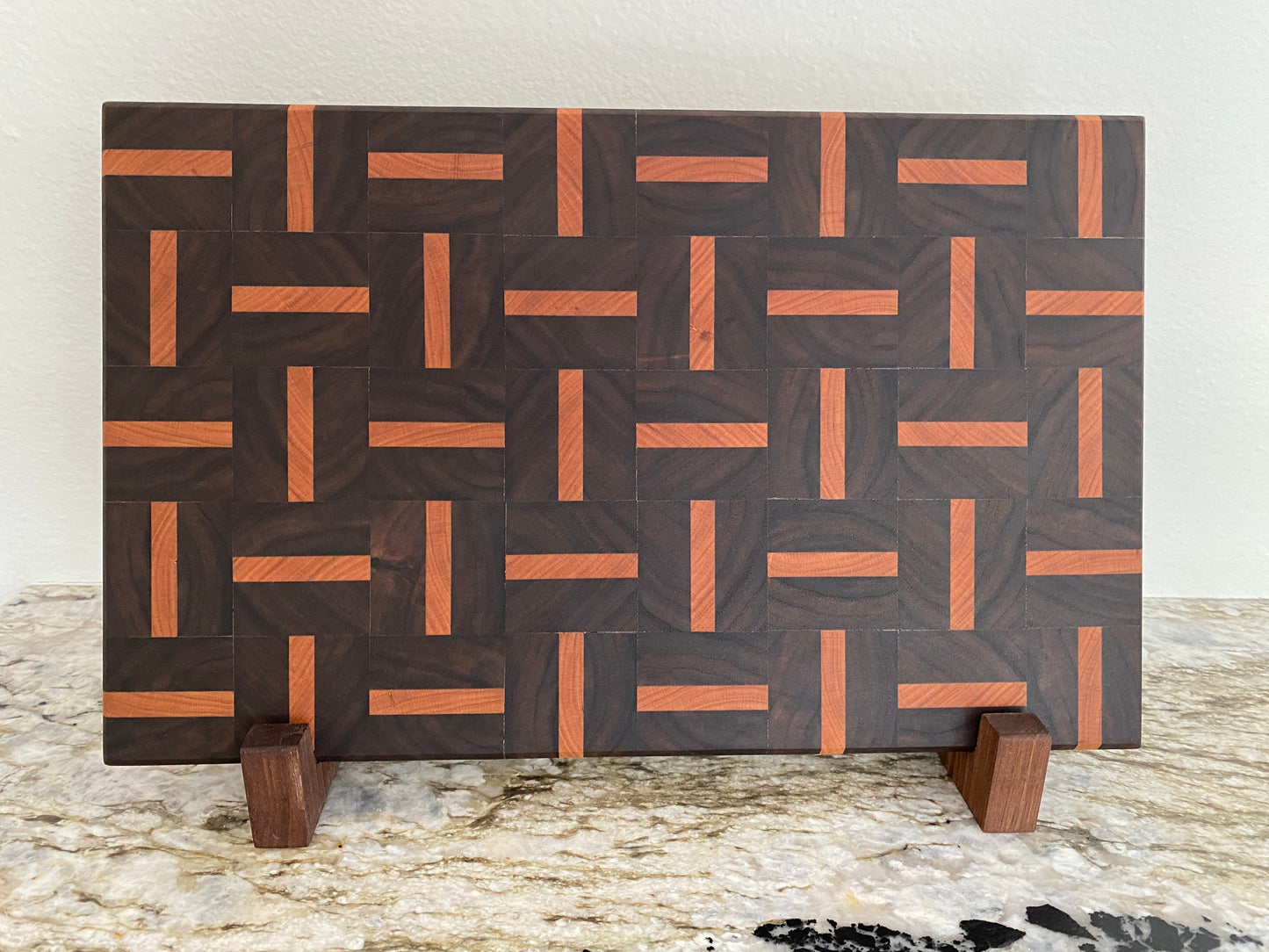 Walnut end grain cutting board/chopping block with Cherry highlights