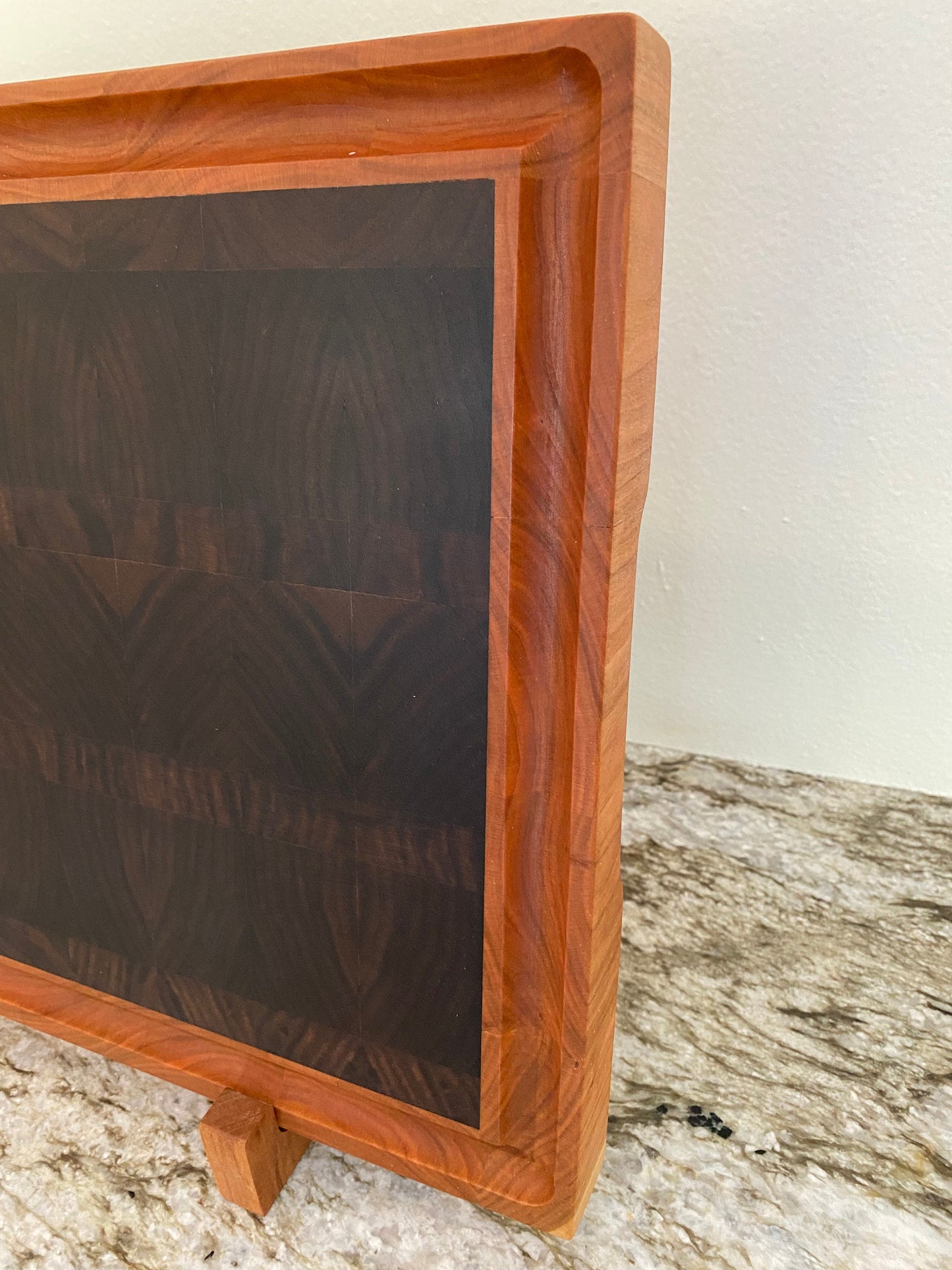 End Grain Brisket board (Walnut with Cherry picture frame) w handles and juice groove