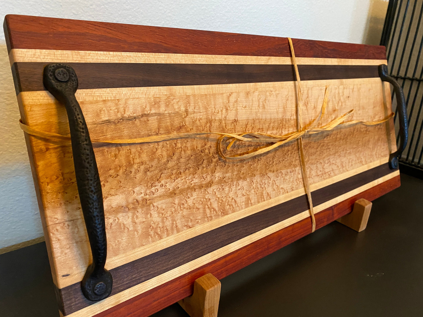 Birds Eye Maple, Maple, Walnut and Padauk Cutting/Charcuterie Board with handles