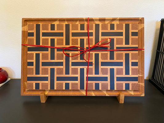 Basket Weave End Grain Brisket board with picture frame, chamfer and juice groove (walnut, maple, cherry)