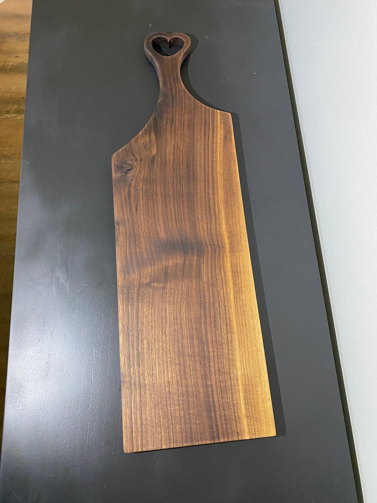 Classic walnut charcuterie board with heart handle