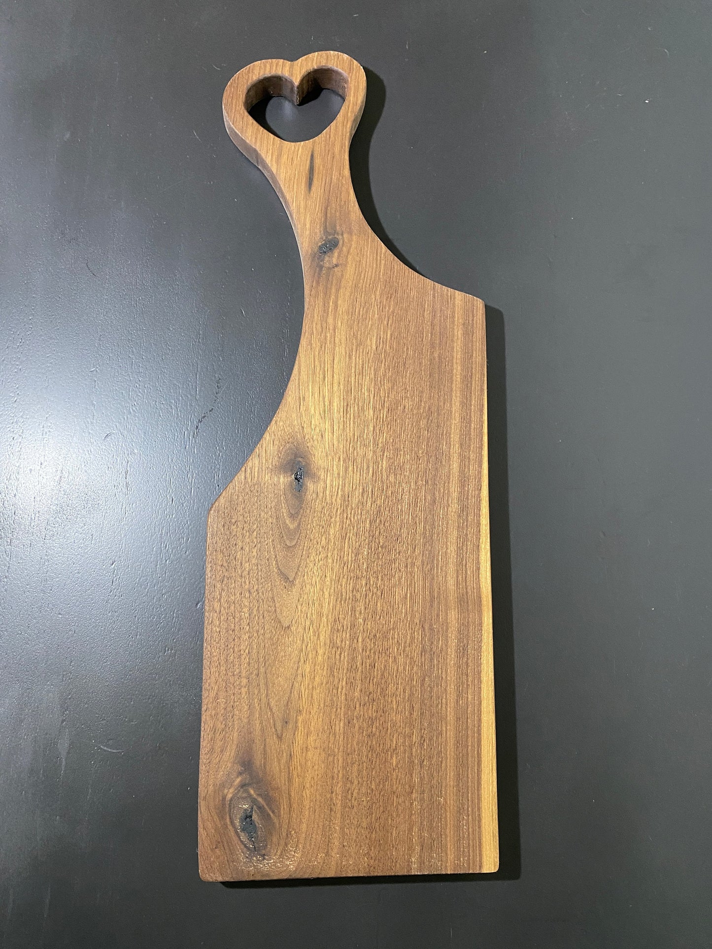 Classic walnut charcuterie board with heart handle